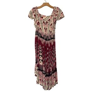 Lady Cactus Vintage Bohemian Boho‎ Midi Dress Patchwork Floral Print Dress SZ S